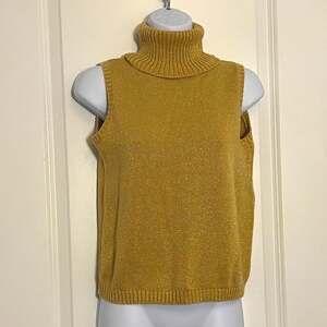 dressbarn Women’s Gold Metallic Knit Turtleneck Sleeveless Sweater Vest L